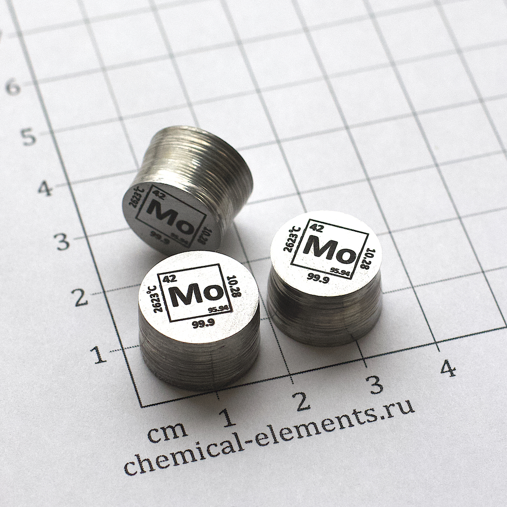 Молибденовый цилиндр монокристаллический (Mo), 10x15 мм, 99,9%, 17 гр.