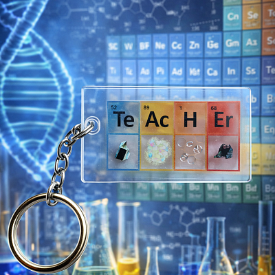 Брелок для учителя Химии "TeAcHEr" 3 элемента Te, люминофор, N, Er